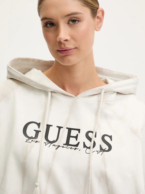 Guess bluza damska kolor szary z kapturem wzorzysta V5GQ16 KCRQ0