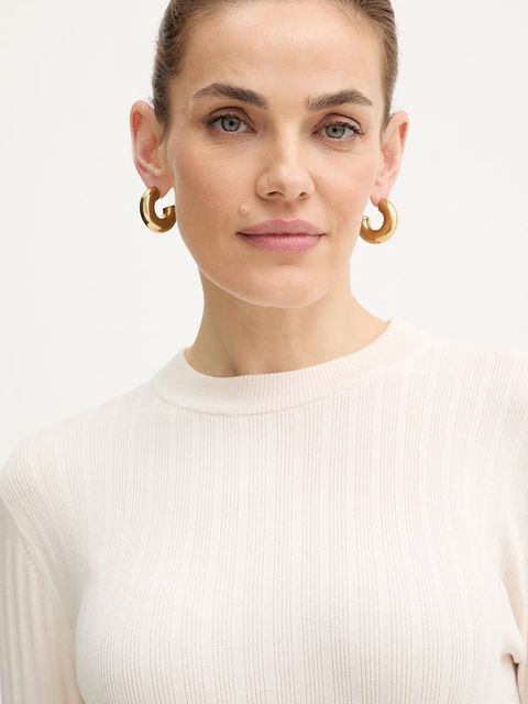 Morgan sweter damski kolor beżowy lekki z półgolfem MCIELO