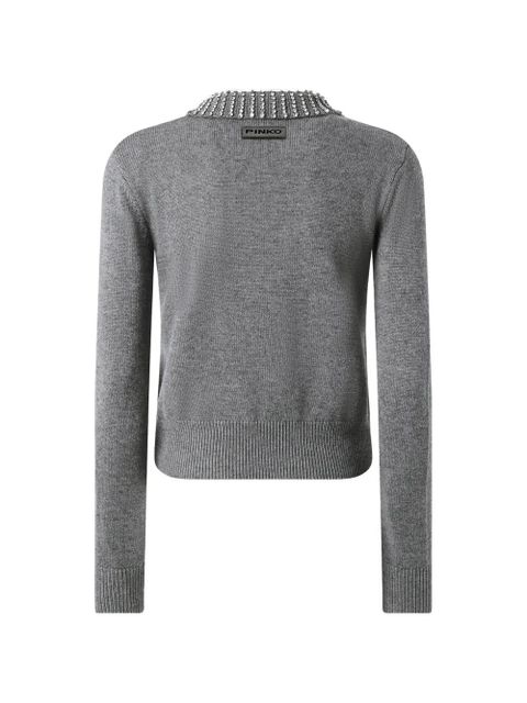 PINKO rhinestone-collared sweater - Grey