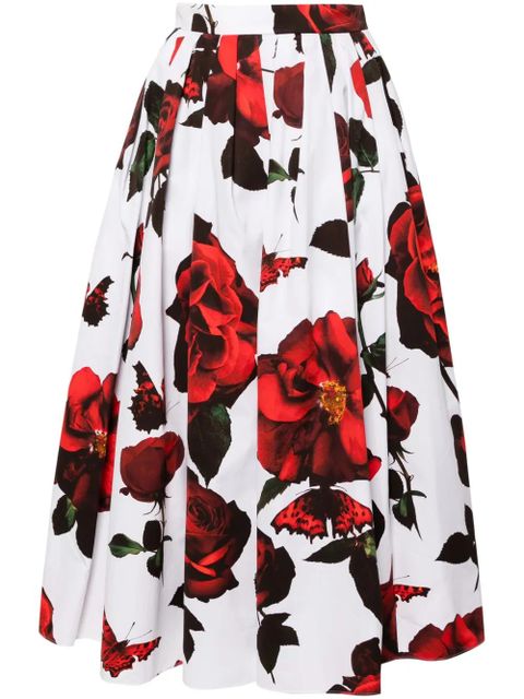 Alexander McQueen Tudor Rose-print cotton skirt - White - zdjęcie produktu nr 1