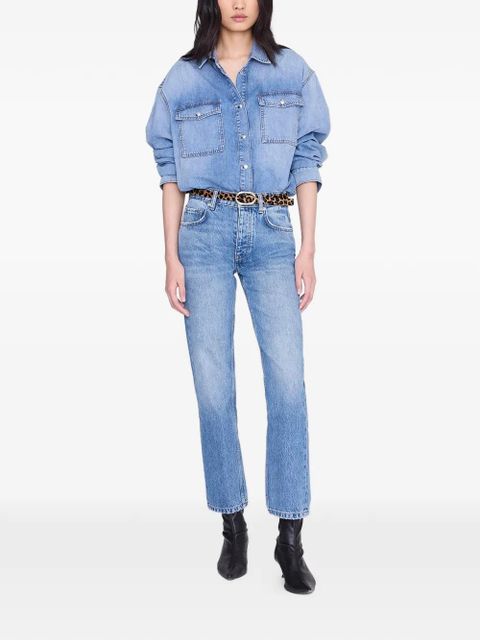 ANINE BING oval buckle leopard print belt - Neutrals