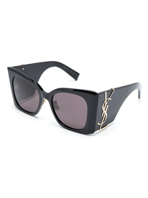 Saint Laurent Eyewear logo-plaque oversize-frame sunglasses - Black - zdjęcie produktu nr 2