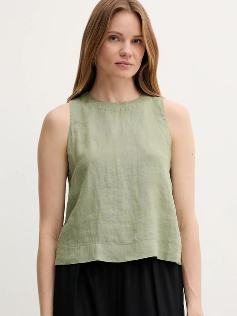 United Colors of Benetton bluzka lniana damska kolor zielony gładka 5BMLDQ0BU - zdjęcie produktu nr 1