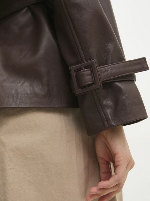 Answear.LAB kurtka skórzana kolor brązowy przejściowa