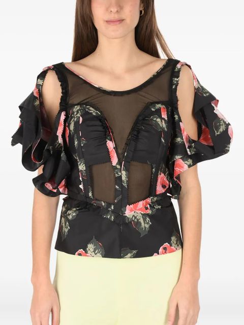 Maison Margiela floral-print mesh-panel blouse - Black - zdjęcie produktu nr 1