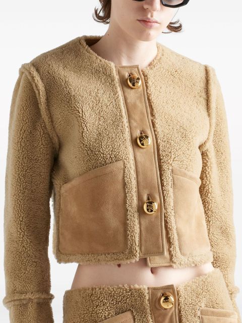 Prada shearling cropped jacket - Neutrals