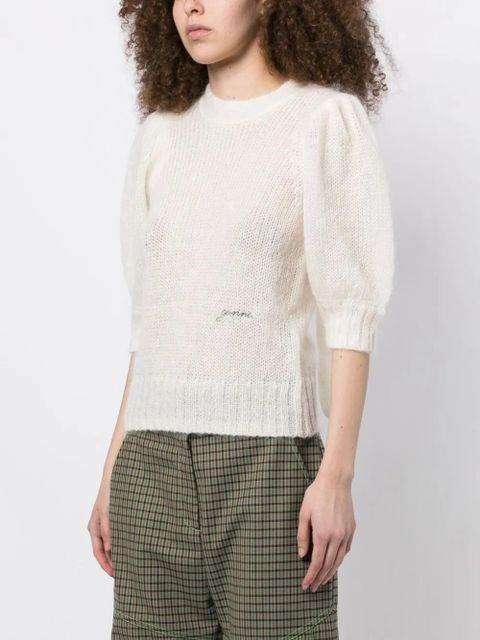 GANNI logo-embroidered short-sleeve jumper - White