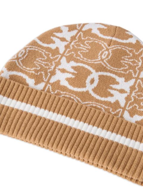 PINKO Love Birds-pattern ribbed beanie - Brown