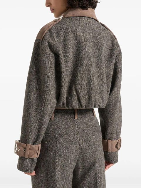 Manière De Voir Galia herringbone suede jacket - Grey