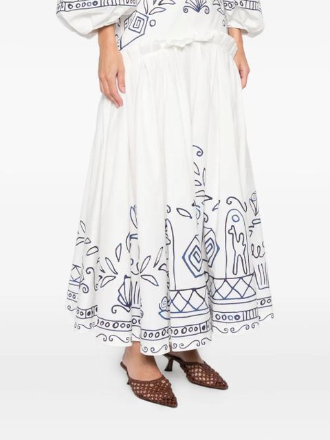 ALEMAIS x Lrnce Leela pleated printed maxi skirt - White