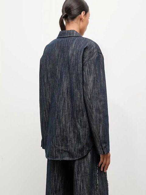 Answear.LAB marynarka jeansowa kolor granatowy jednorzędowa gładka