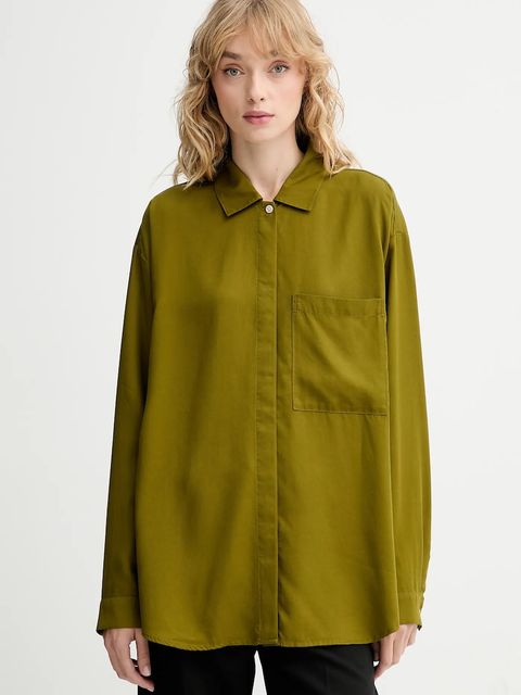 Marc O'Polo koszula damska kolor zielony relaxed z kołnierzykiem klasycznym 509152542109 - zdjęcie produktu nr 1