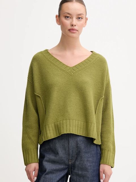 United Colors of Benetton sweter z dodatkiem wełny damski kolor zielony 126WD402Z - zdjęcie produktu nr 1