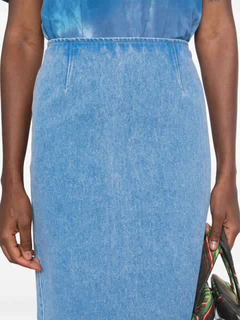 Marni logo-patch denim pencil skirt - Blue