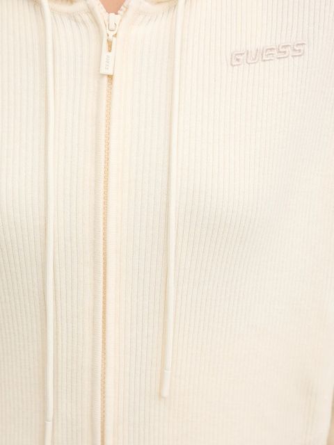 Guess bluza z domieszką wełny FLAMINIA kolor beżowy z kapturem gładka V5BR05 Z3JD2