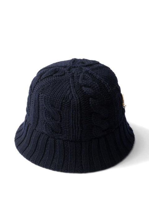 Prada cable-knit enamel-triangle logo bucket hat - Blue