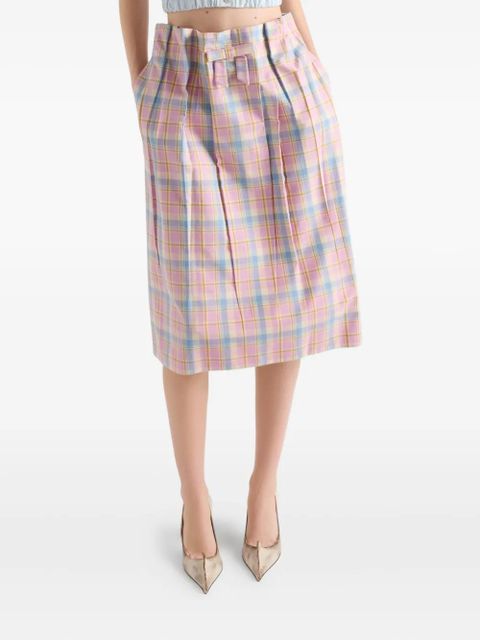 Prada checked bow-detail midi skirt - Pink