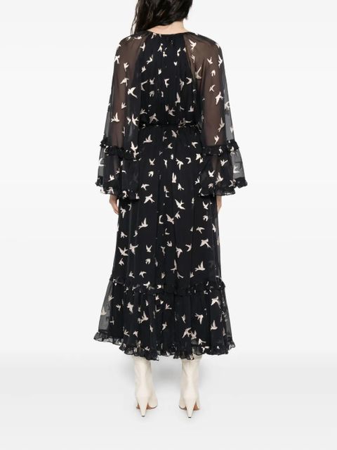ZIMMERMANN bird-print ruffled dress - Black