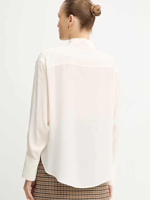 BOSS koszula jedwabna damska kolor beżowy relaxed z kołnierzykiem klasycznym 50551961