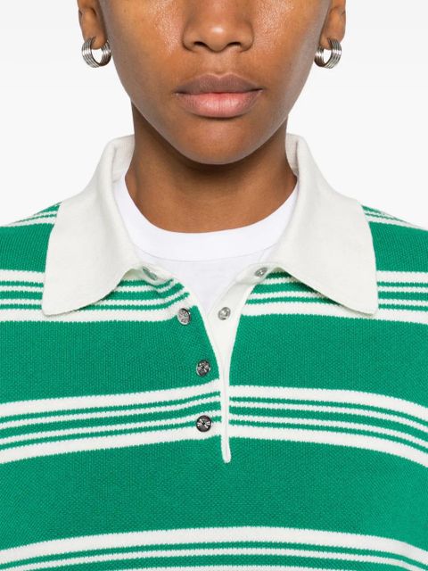 Maje striped long-sleeve polo top - Green