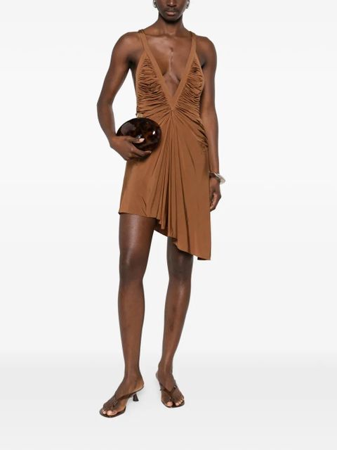 Christopher Esber ruched V-neck mini dress - Brown - zdjęcie produktu nr 2