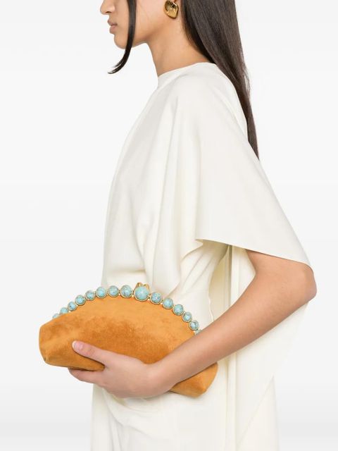 Cult Gaia Una stone-embellished suede clutch bag - Neutrals - zdjęcie produktu nr 2