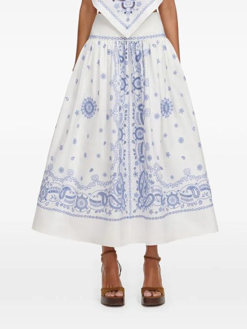 Self-Portrait paisley-embroidered maxi skirt - White