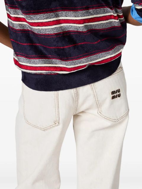 Miu Miu bleached embroidered-logo jeans - White