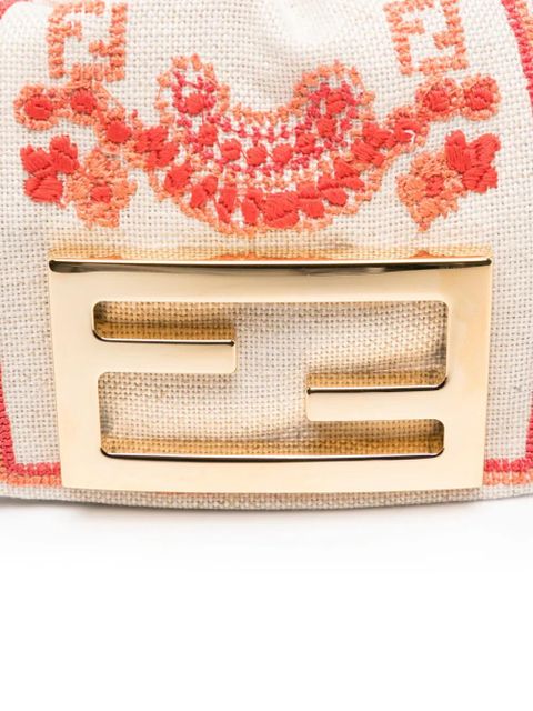 FENDI Mamma Baguette embroidered mini bag - Neutrals