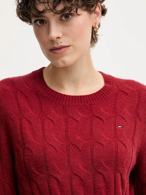 Tommy Hilfiger sweter wełniany damski kolor bordowy lekki WW0WW43586
