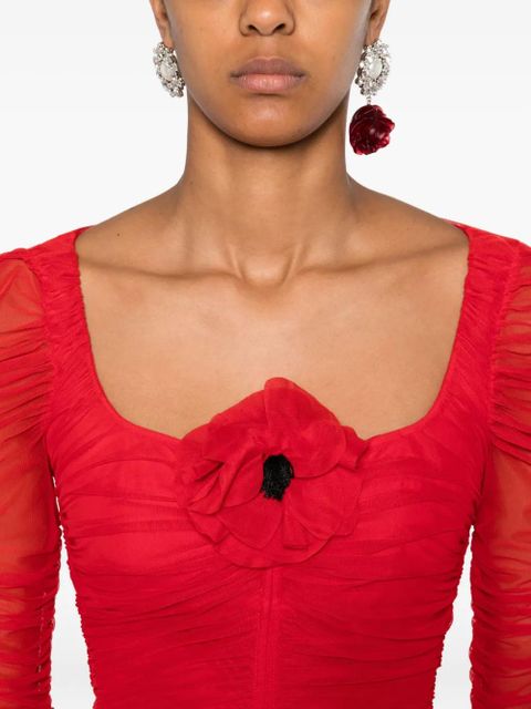 Blumarine ruffled long-sleeved party dress - Red