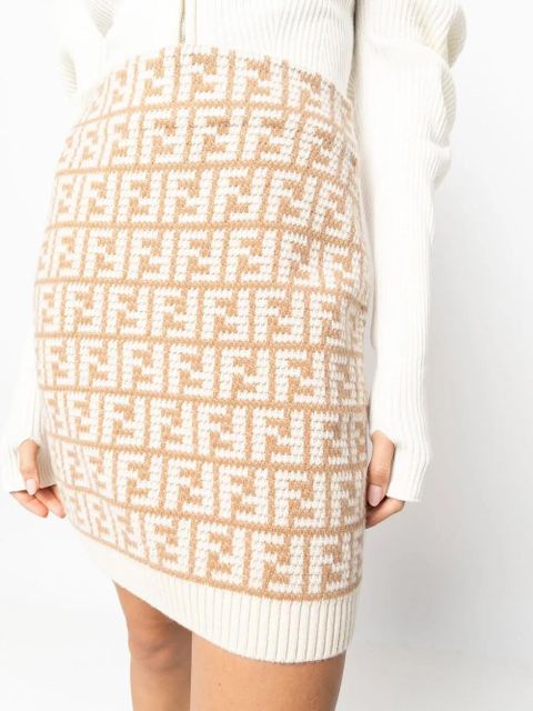 FENDI FF-logo pattern knit skirt - Neutrals