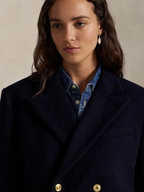 Polo Ralph Lauren marynarka wełniana kolor granatowy dwurzędowa gładka 211971388