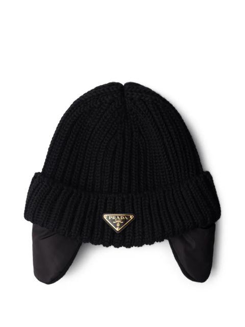Prada triangle-logo knitted beanie hat - Black - zdjęcie produktu nr 1