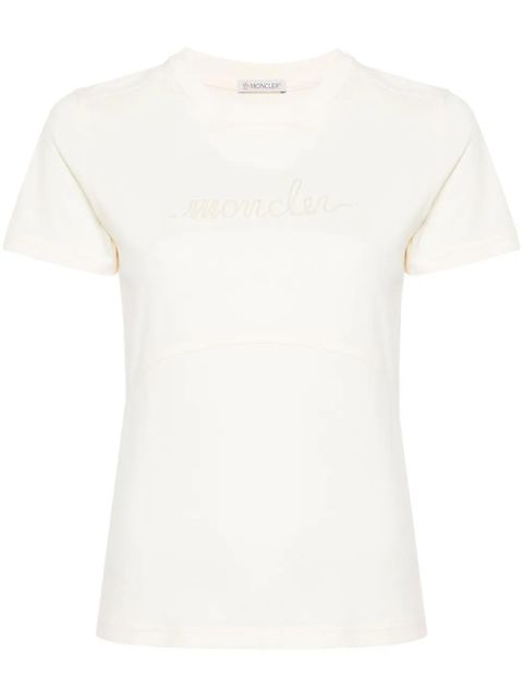 Moncler logo-embroidered cotton T-shirt - Neutrals - zdjęcie produktu nr 1