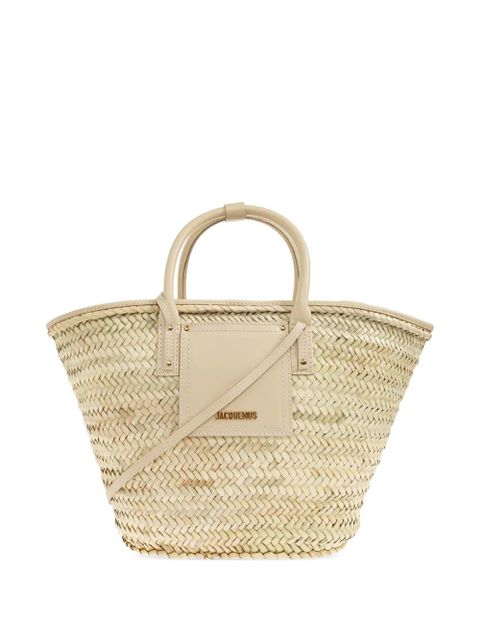 Jacquemus Soli woven-raffia leather-trim tote bag - Neutrals - zdjęcie produktu nr 1