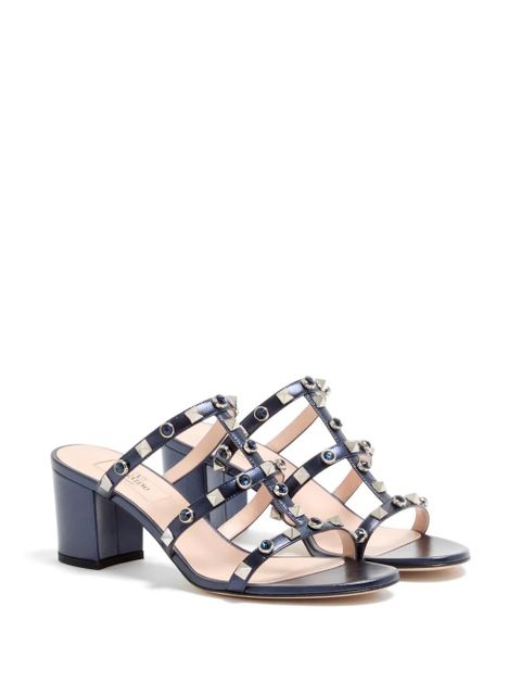 Valentino Garavani Rockstud slide sandals in laminated nappa with cabochon 60mm - Blue - zdjęcie produktu nr 2