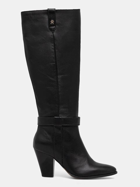 Tommy Hilfiger kozaki skórzane TH T-STRAP LTHR POINTY LONG BOOT damskie kolor czarny na słupku FW0FW08982 - zdjęcie produktu nr 2