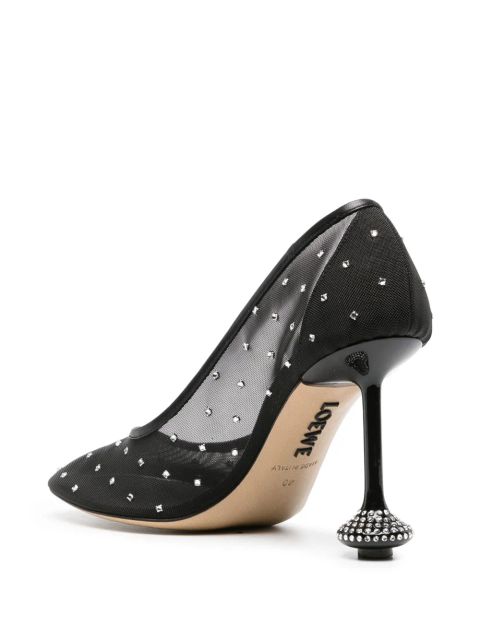 LOEWE Toy 90mm rhinestone-embellished mesh pumps - Black