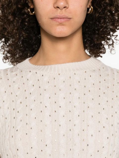 Max Mara embellished cable-knit sweater - Neutrals