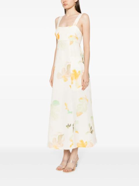 Acler Tate watercolour-print midi dress - Yellow