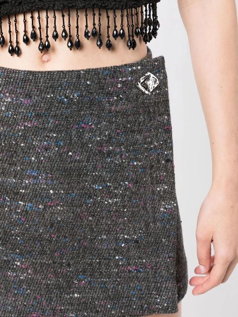 GANNI tweed wrap mini skirt - Grey