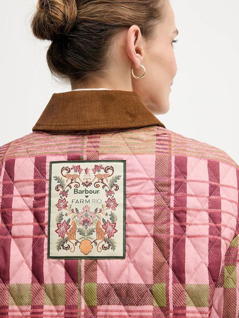 Barbour kurtka x Farm Rio kolor różowy przejściowa oversize LQU1871