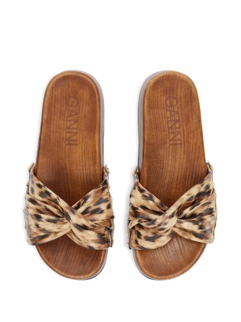 GANNI twisted-detail leopard-print sandals - Neutrals