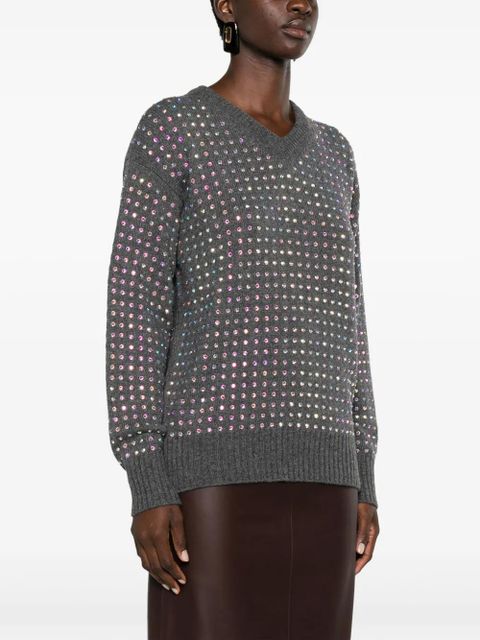 Sportmax crystal-embellished V-neck jumper - Grey