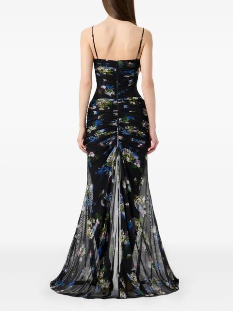 Blumarine floral-print ruched maxi dress - Black