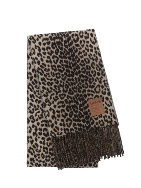GANNI leopard fringed scarf - Neutrals - zdjęcie produktu nr 2