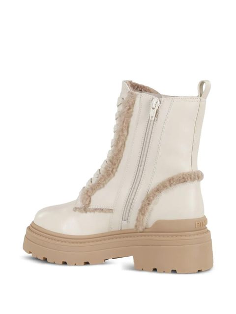 PINKO Mia lace-up teddy-trimmed boots - Neutrals