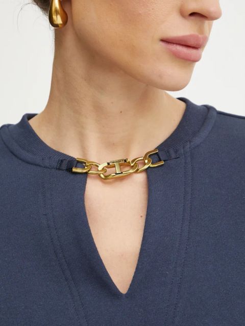 Twinset bluza bawełniana damska kolor granatowy gładka 251TP2483