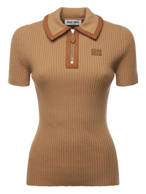 Miu Miu ribbed polo shirt - Neutrals - zdjęcie produktu nr 1